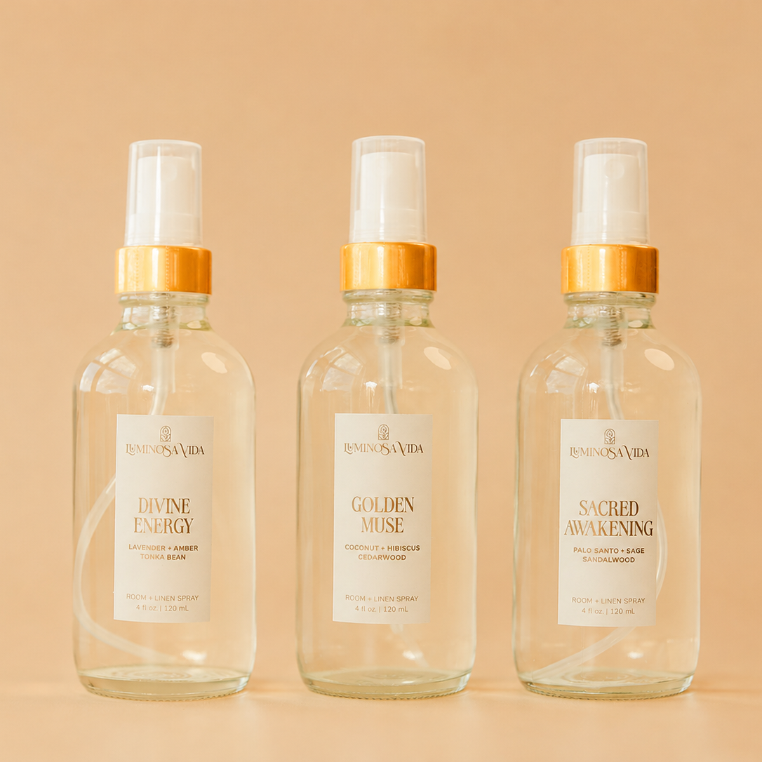Luminosa Vida Room Spray Trio with Divine Energy, Golden Muse and Sacred Awakening home fragrances